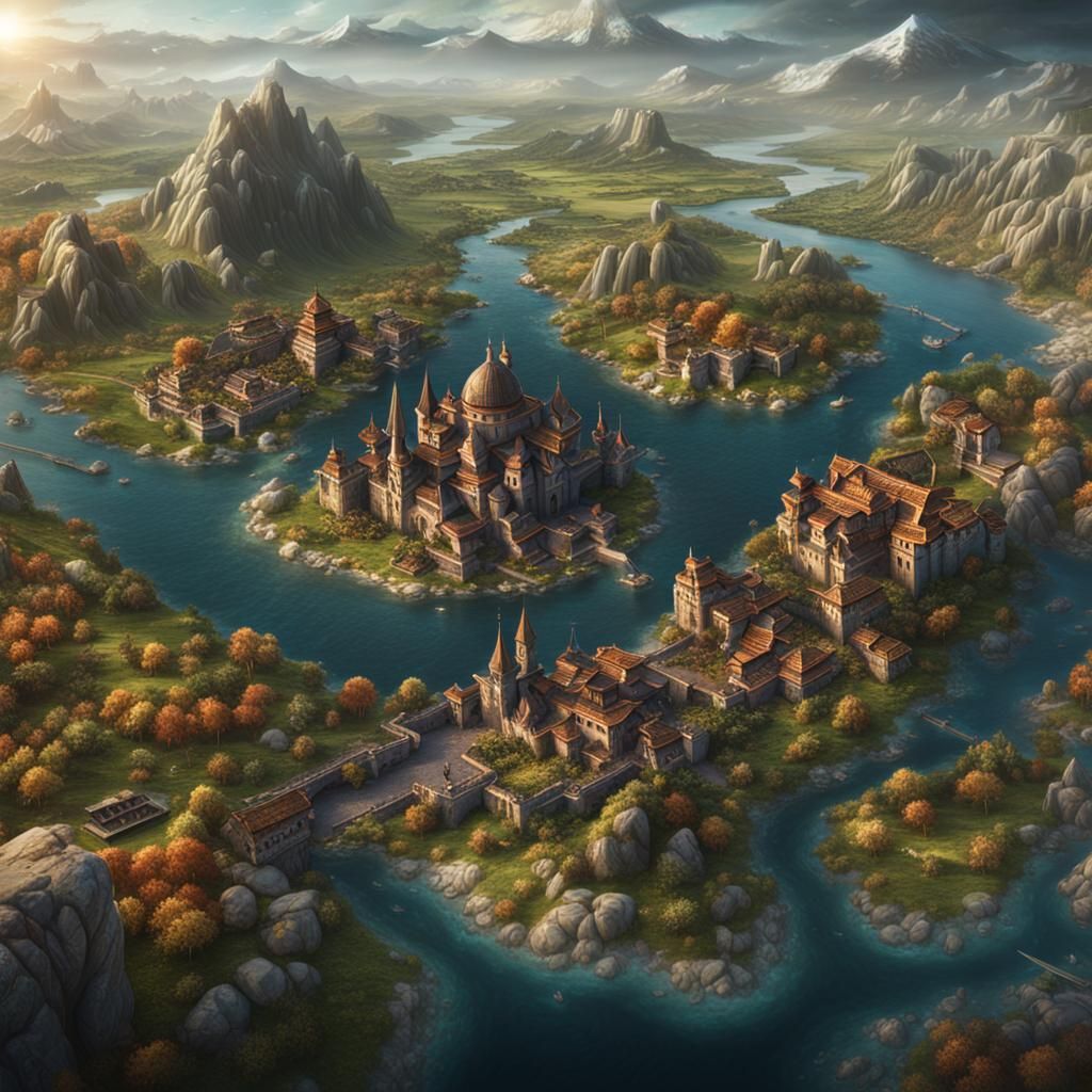 Eldoria: Fantastical Bird's Eye View in Detailed Matte Paint...