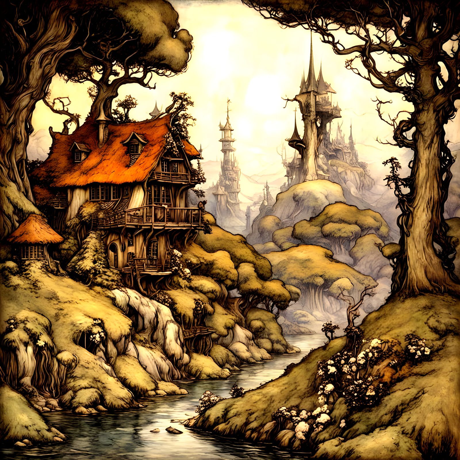 Fantasy fairy place, by arthur rackham