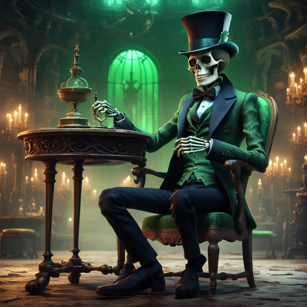 Skeleton Gentleman in Coded World: Matte Painting