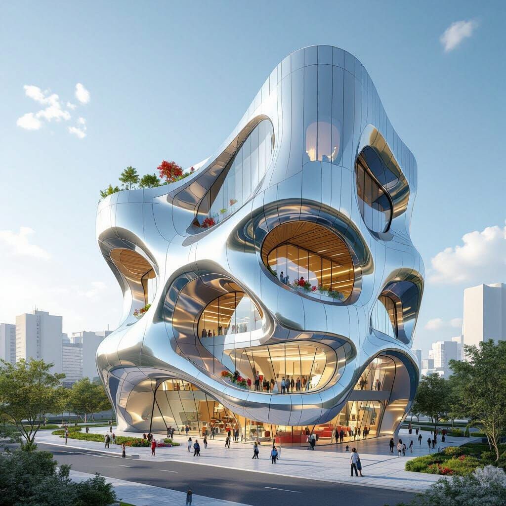 Futuristic Chrome Skyscraper in Portuguese City