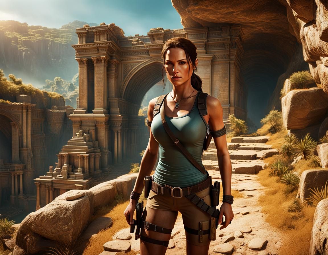 Lara Croft on Archeological Site: Digital Art