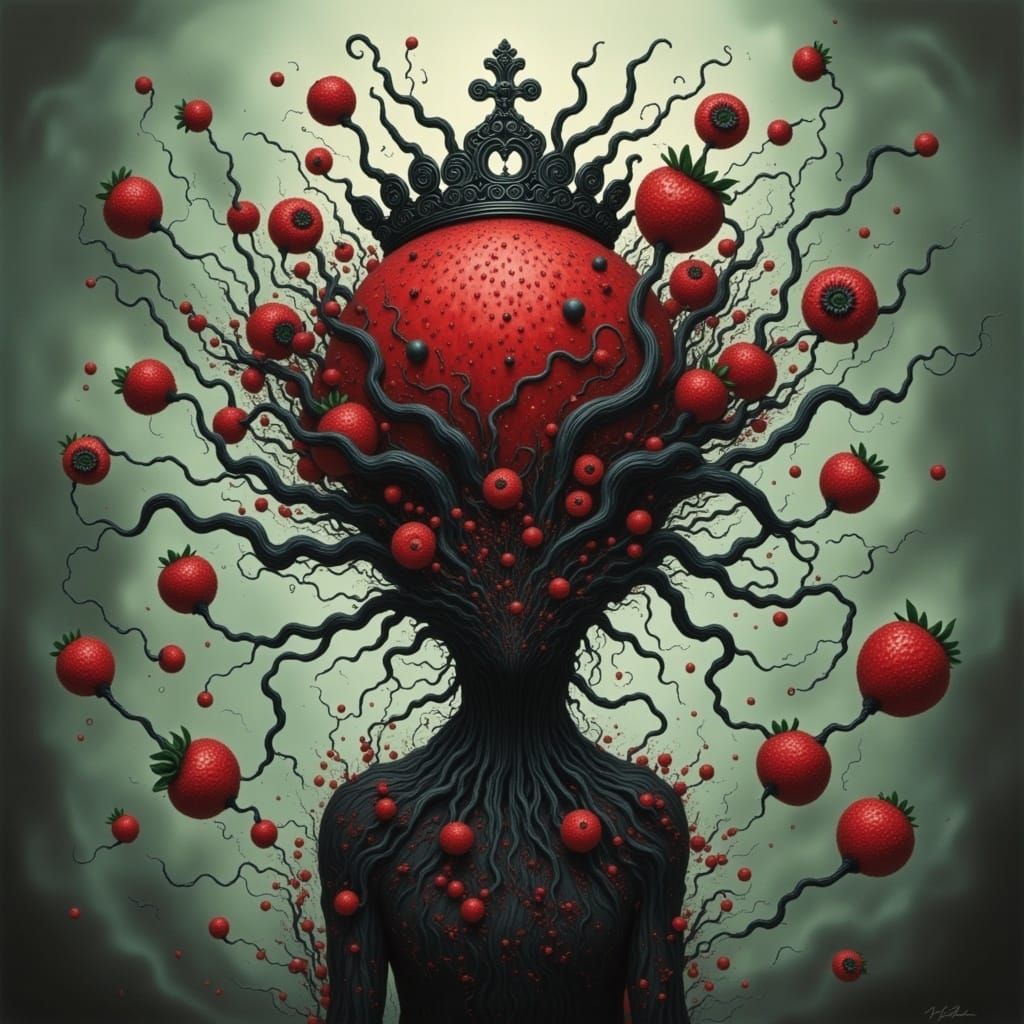 Cute Strawberry Queen with Crown: Detailed Matte Painting