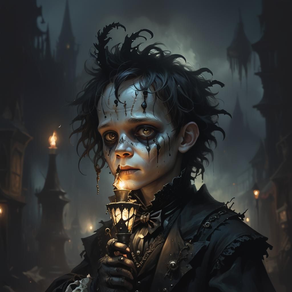 Eerie Carnival: Boy with Maggots in Dark Fantasy Style