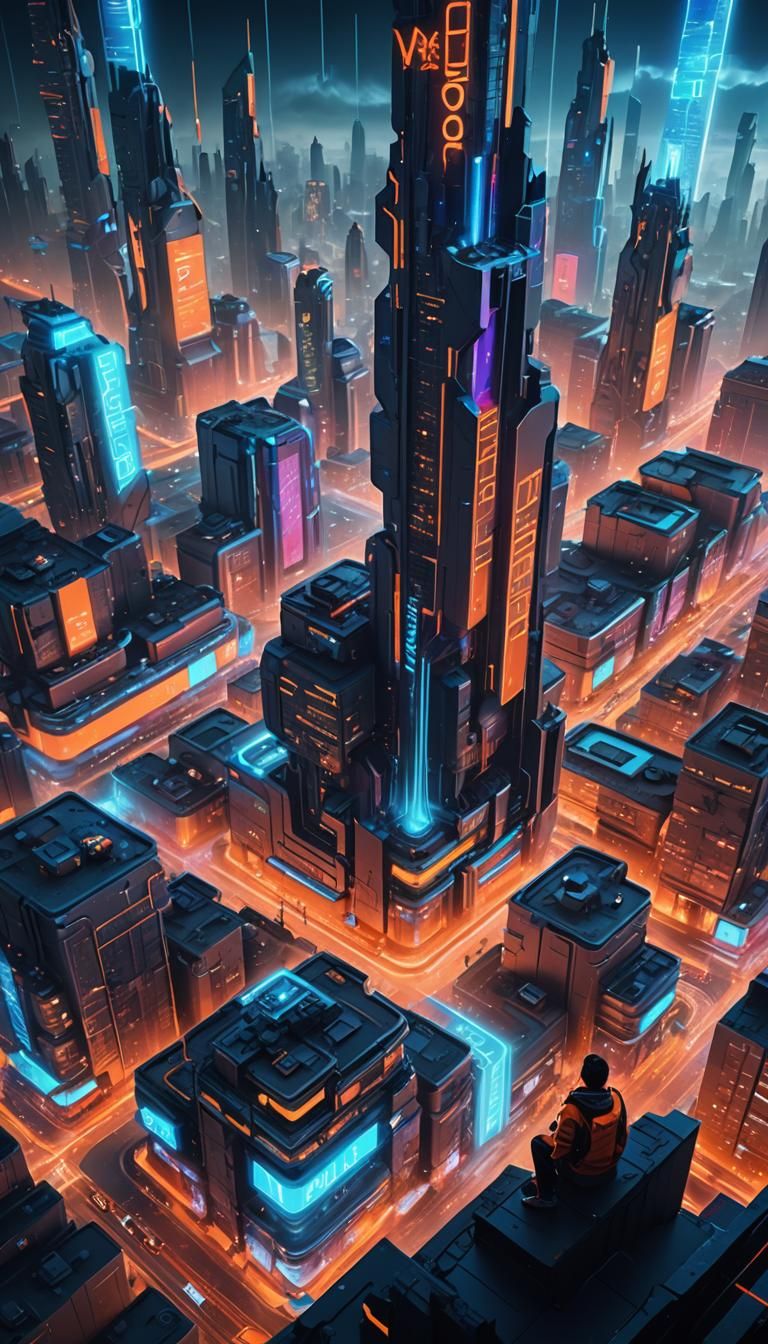 Futuristic Cityscape with Colorful Disclaimer in 3D Renderin...