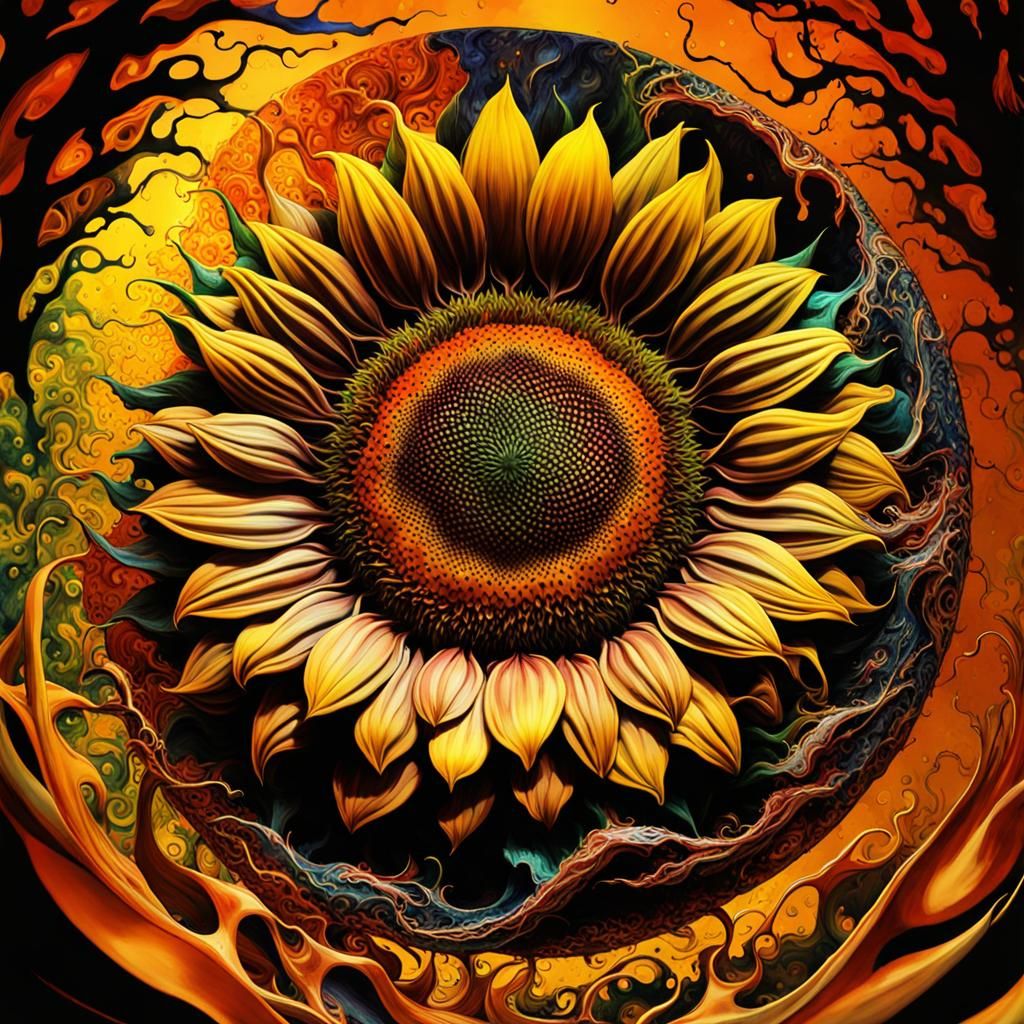 Macabre Body Horror Sunflower in Fauvist Pop Art