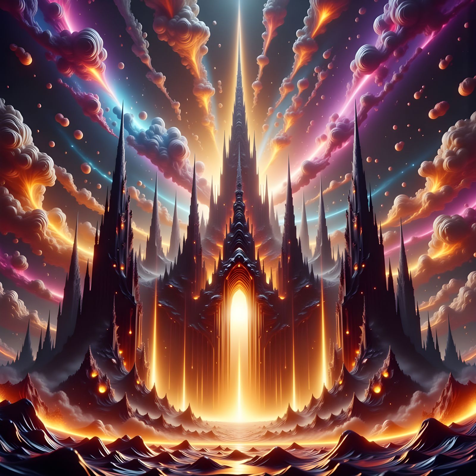 Cosmic Cathedral in Starry Void, Molten Glass Architecture