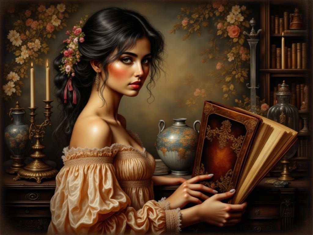 Chilean Woman Reading in a 17th-Century Garden