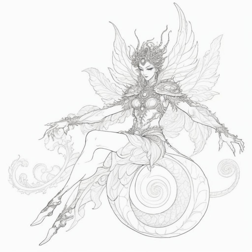 Intricate Coloring Page: Plant Dragon Hybrid