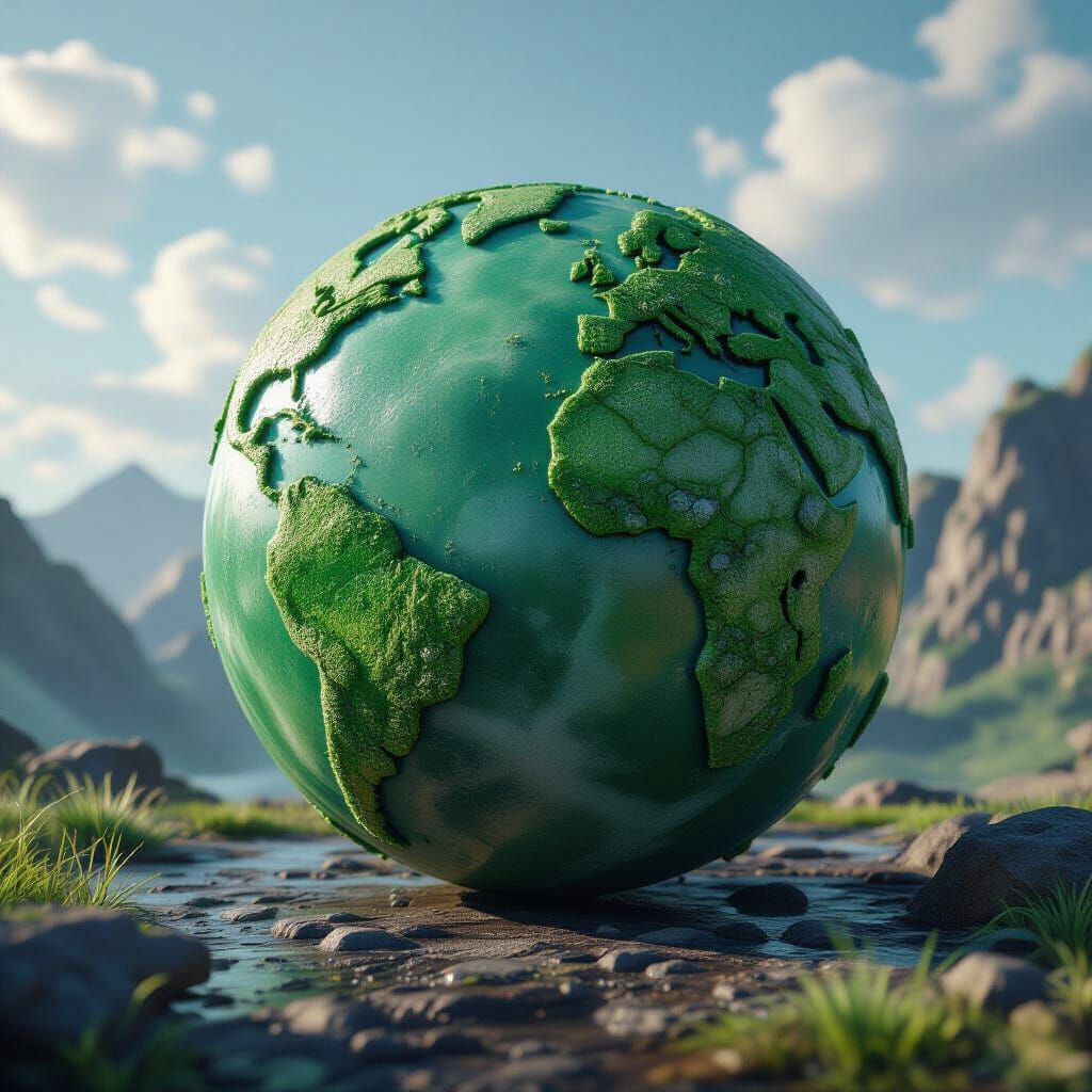 Green Jade Planet With Intricate Details