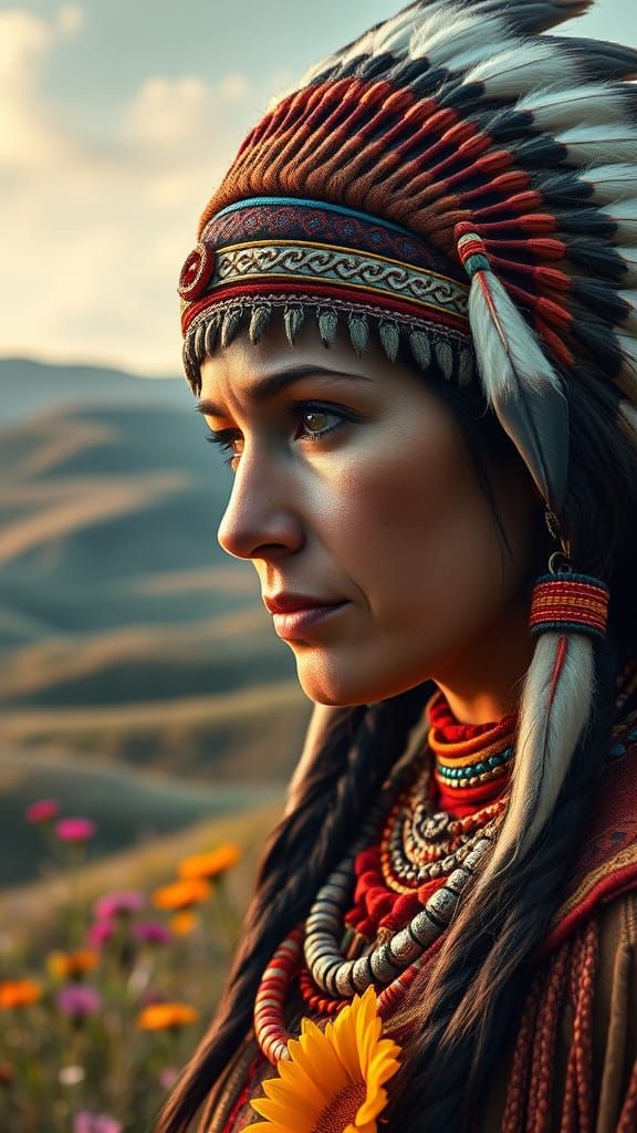 Native American Woman Portrait with Headdress