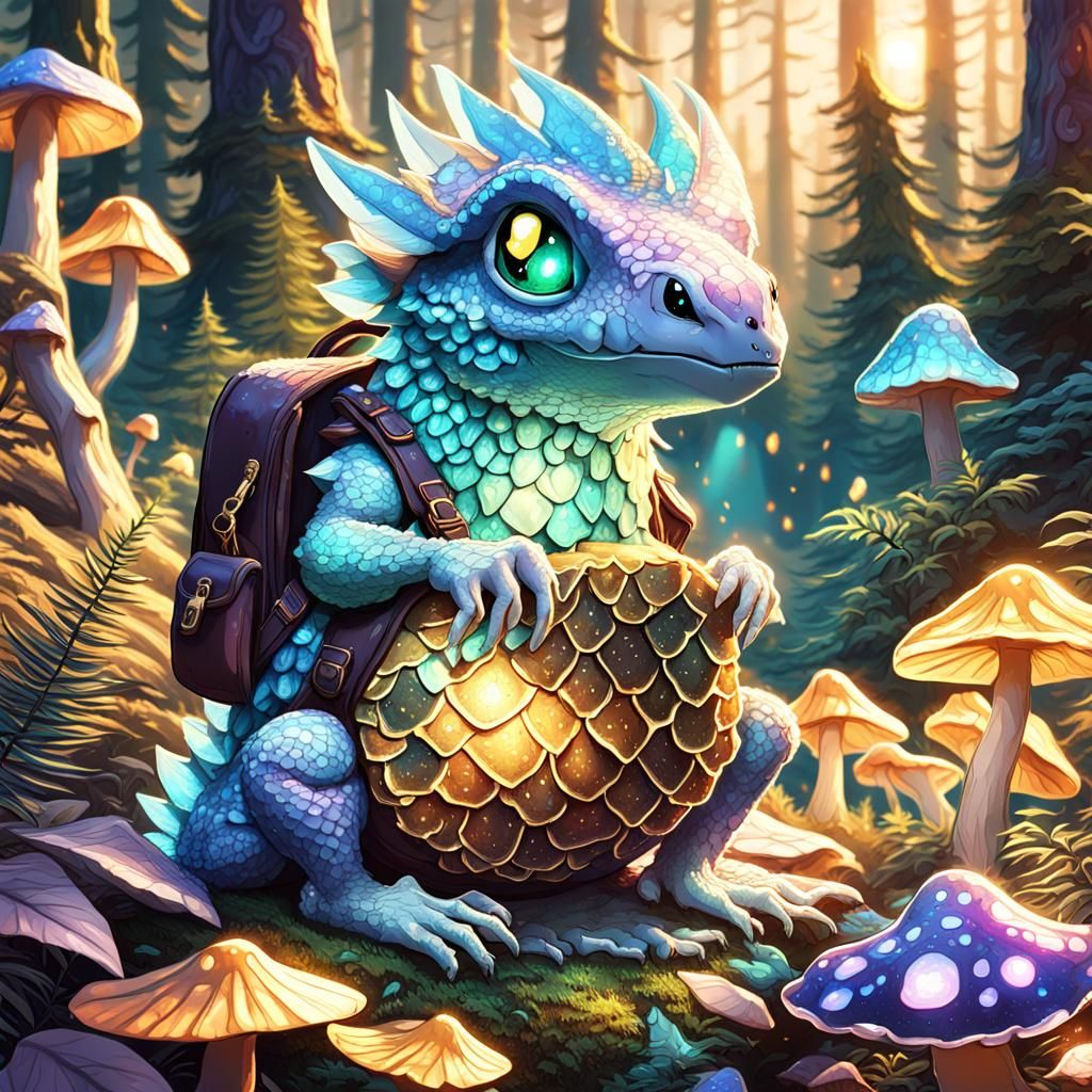 Baby Stone Drake in Cartoon Style Forest