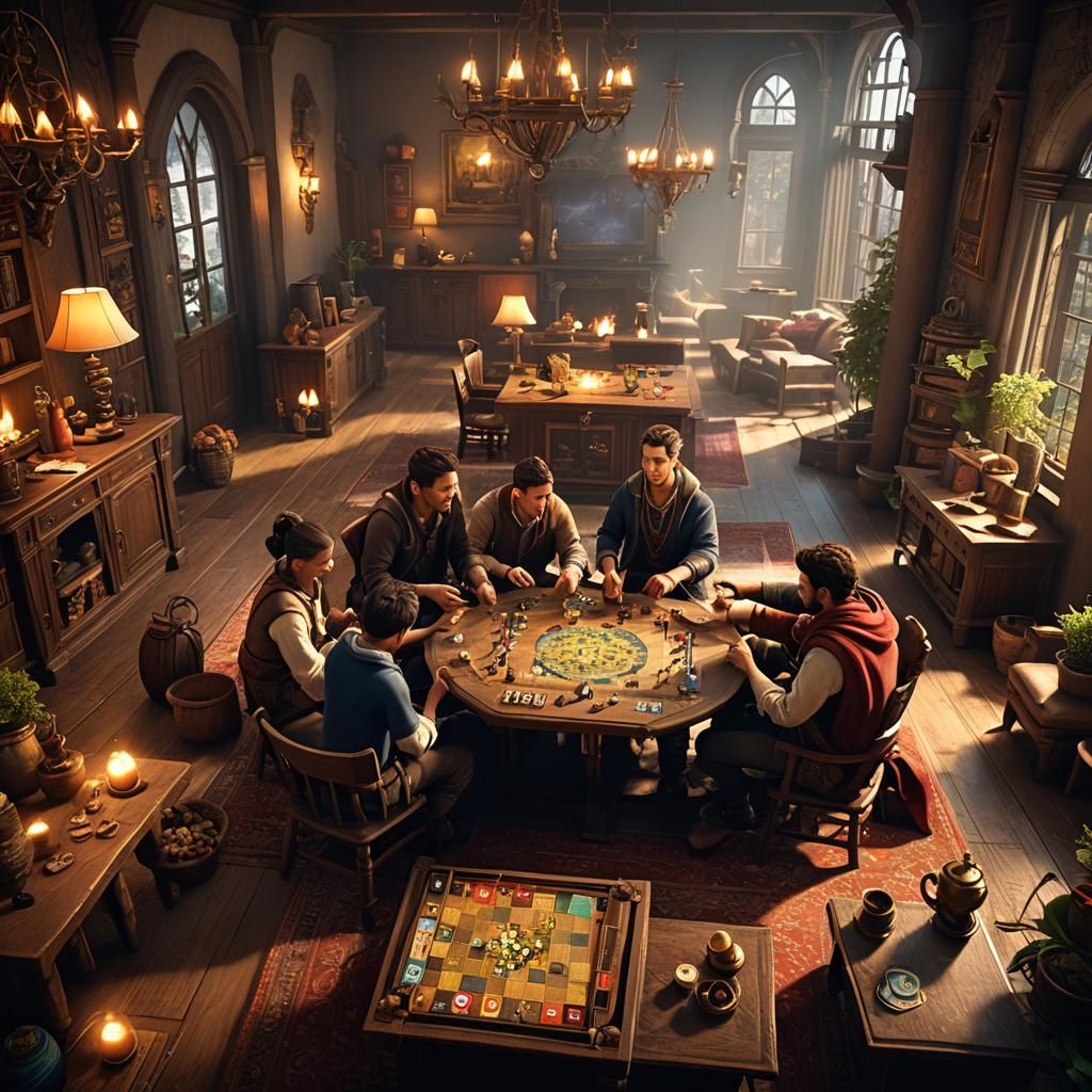 Friends Play Board Game in Cozy Anime Living Room