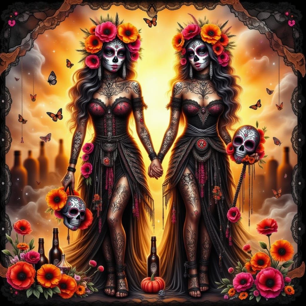 Day of the Dead Couple in Ornate Gothic Style