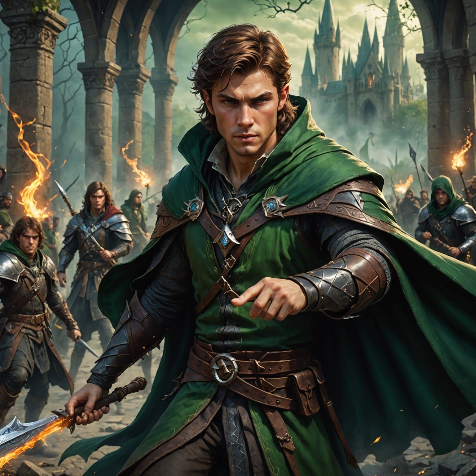 Young Sorcerer Casting Spell in Epic Fantasy Illustration