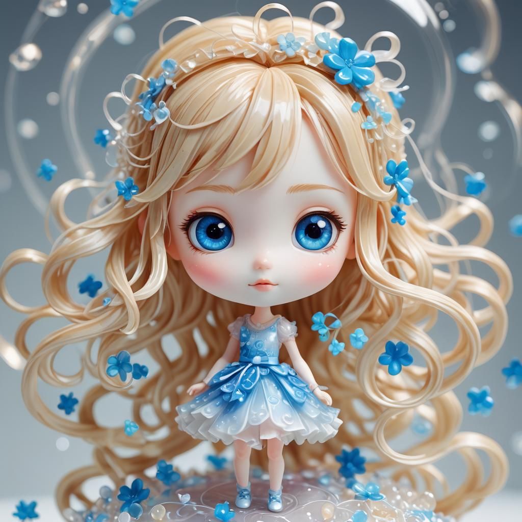 Glass Chibi Woman Figurine in 3D Digital Art