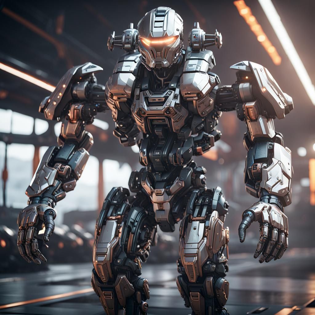 Man Driving Intricate Mech Suit in Sci-Fi Setting