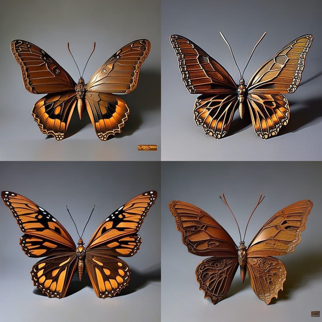 Intricate Butterfly Wood Carving Statue