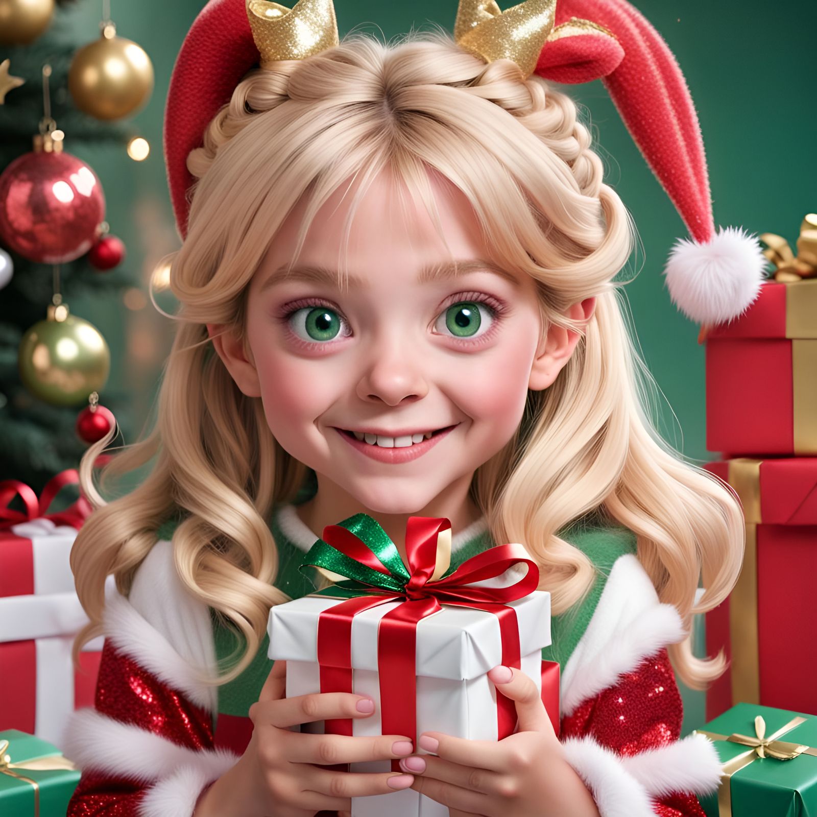 Cindy Lou Who Cartoon with Christmas Presents
