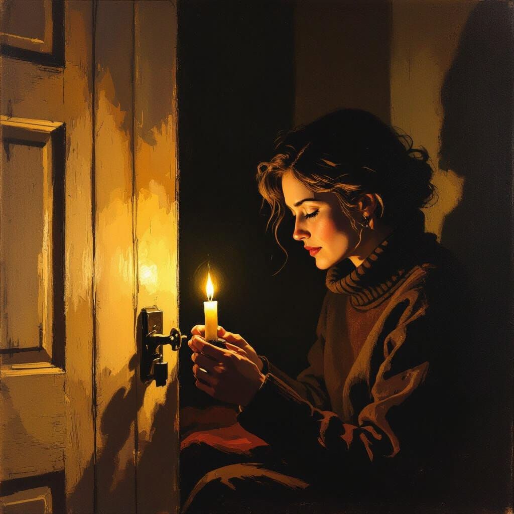 Cozy Room Candle Lighting in Rembrandt Style