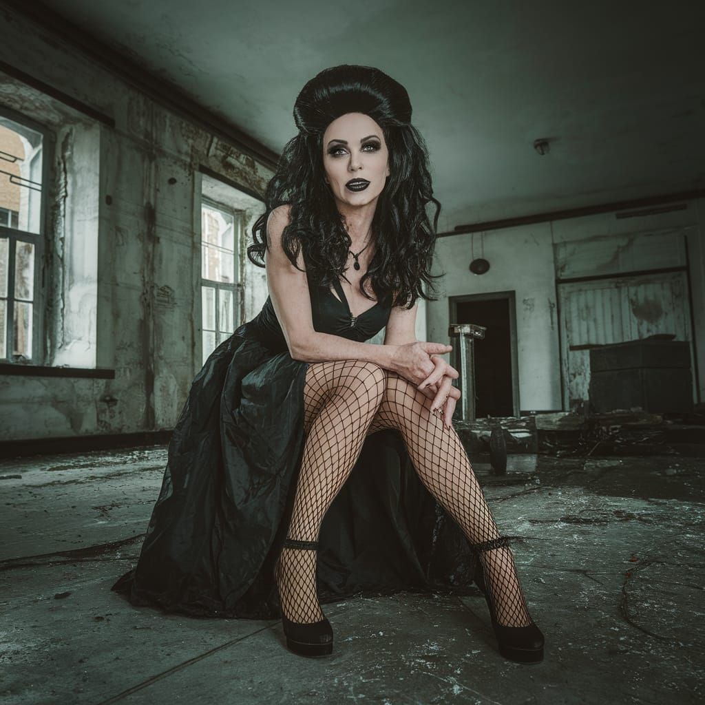 Gothic Figure in Haunted Morgue, Embracing Darkness