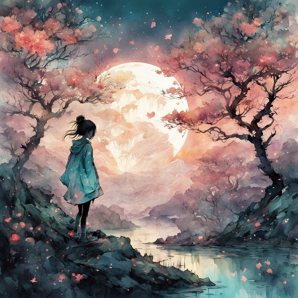 Ethereal Forest Glade Under Full Moonlight