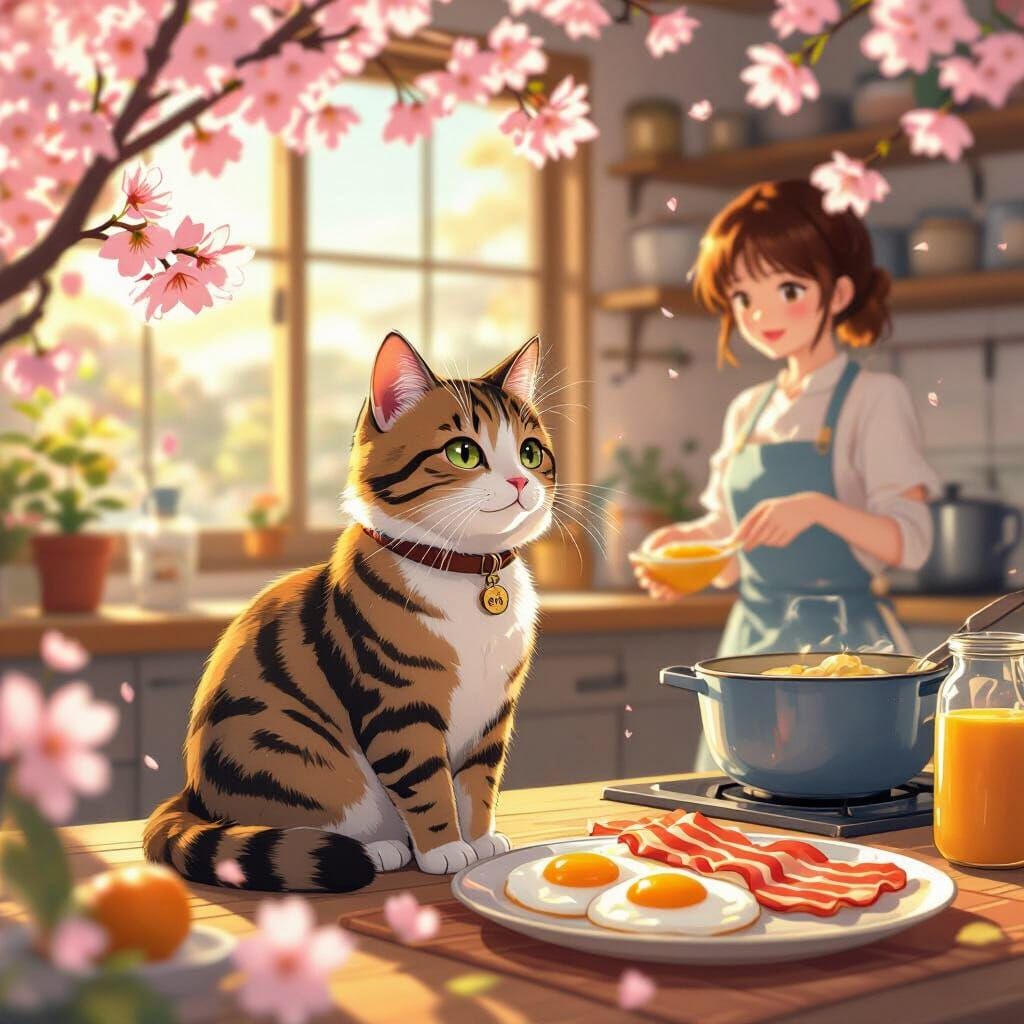 Tabby Cat's Tranquil Anime Morning