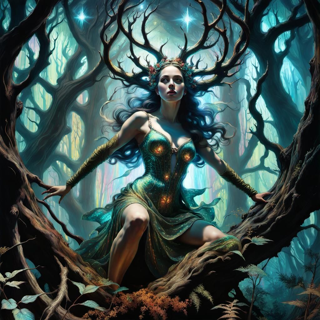 Holographic Forest Creature in Gothic Art Style