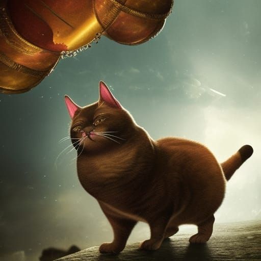 Detailed Digital Painting of an Overweight Orange Cat