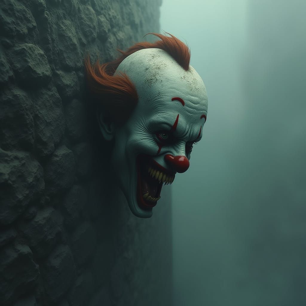 Sinister Clown Face in Dark Fantasy Illustration