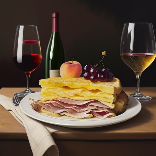 Baroque Still Life with Ham, Cheese and Fruit