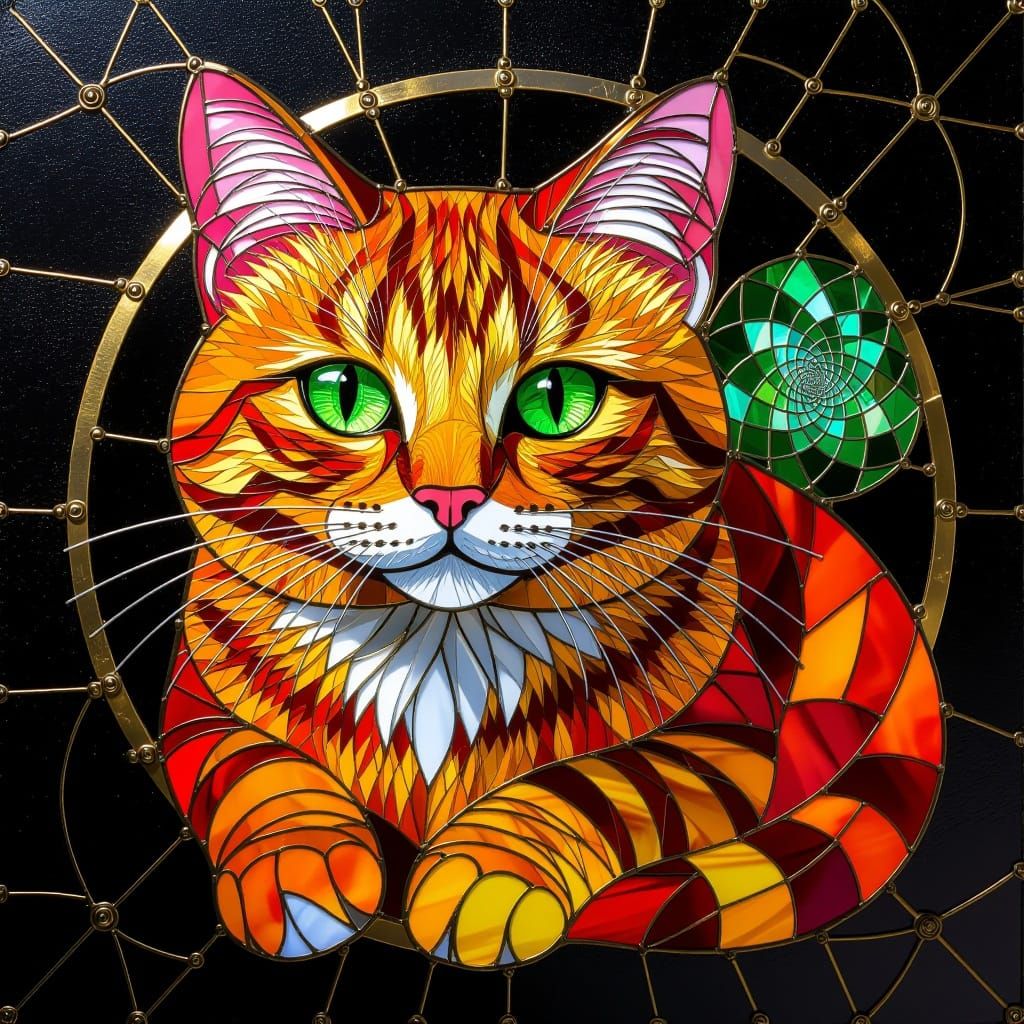 Stained Glass Cat with Fractals in 3D
