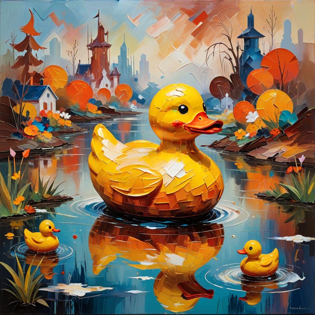 Abstract Rubber Duck in Surreal, Expressionist Oil Painting