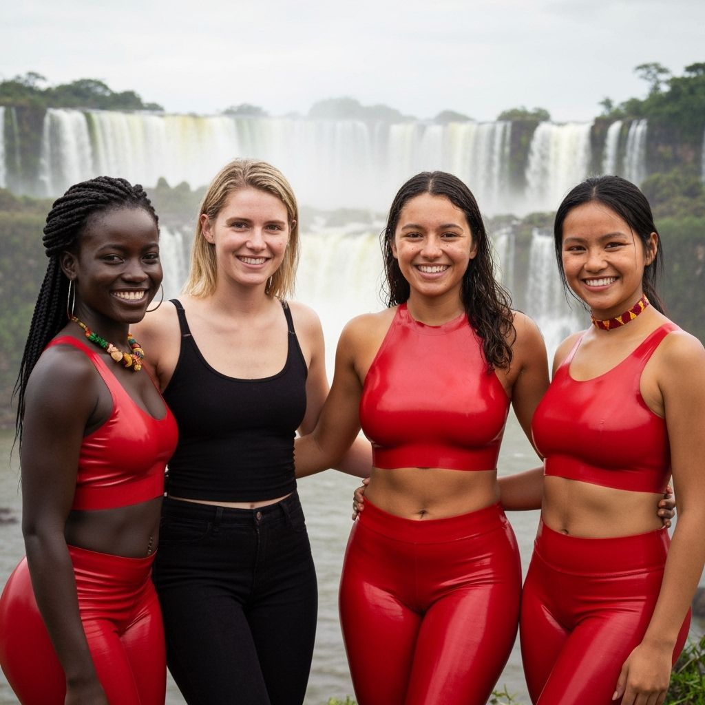 Diverse Women United at Iguazu Falls: Photorealistic Image
