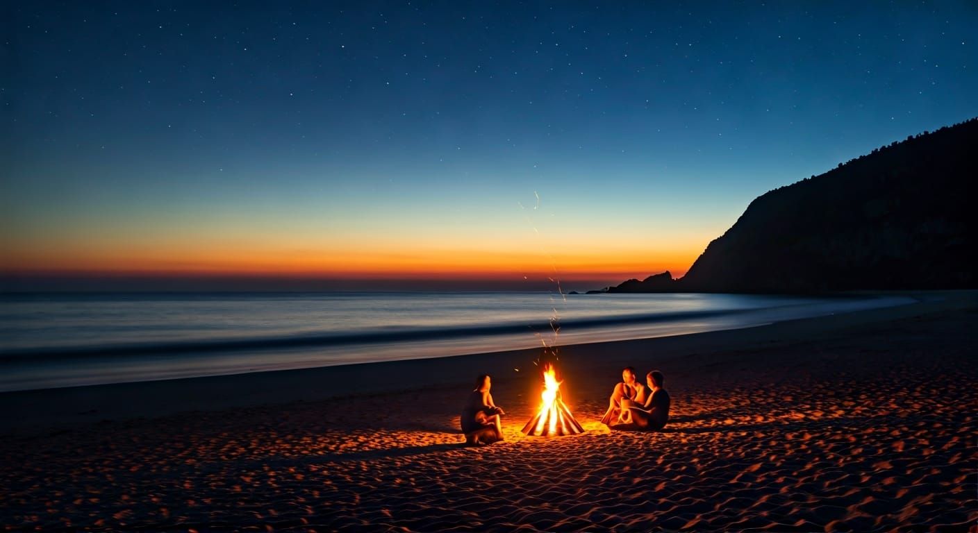 Summer Bonfire Under Starry Skies in Whimsical Style