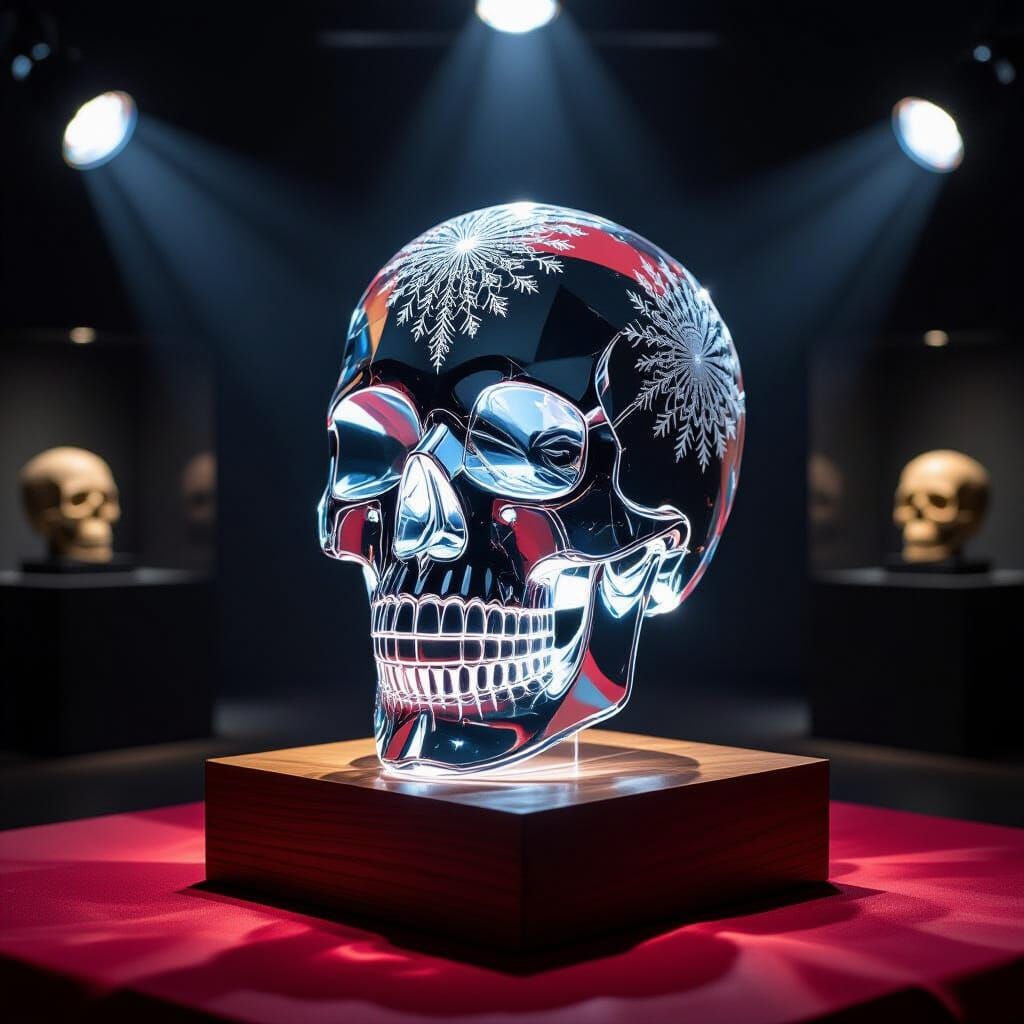 Crystal Skull with Fractal Engravings in Museum