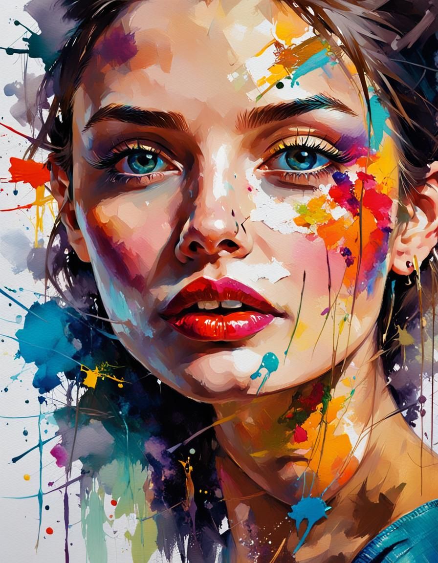Beauty Woman Portrait with Bold Brush Strokes