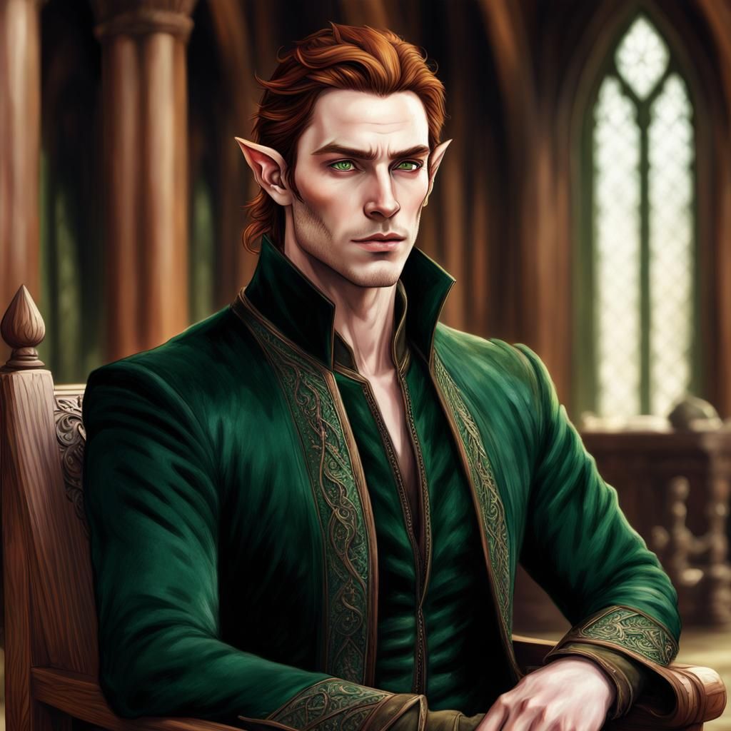 Fae Elf Prince with Auburn Hair on Throne