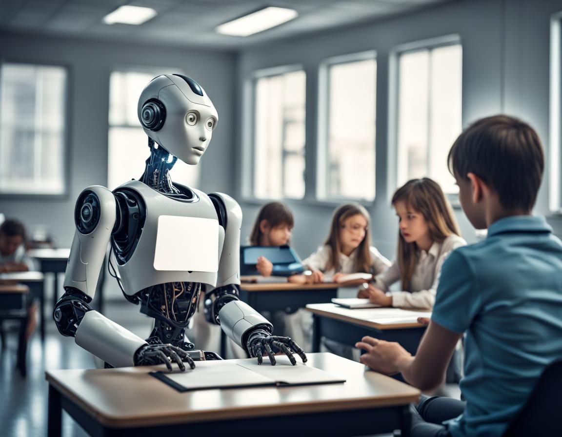 Surreal AI Teacher Robot in Class