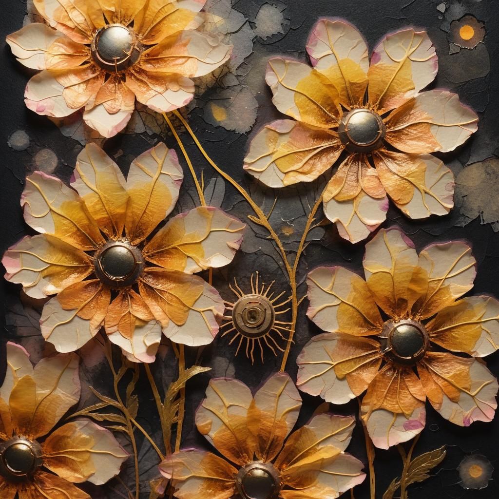 Pressed Flowers on Vintage Paper in Grunge Aesthetic