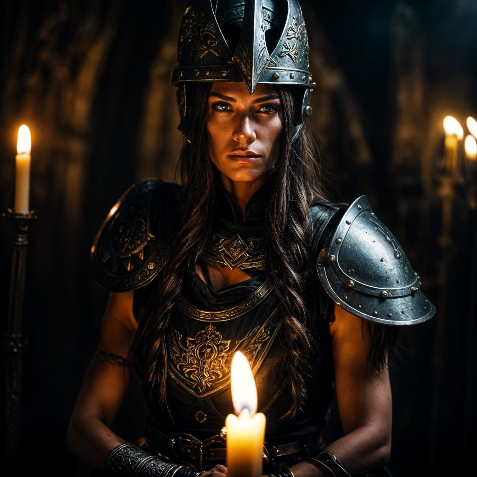 Warrior Woman Portrait in Dark Fantasy Style