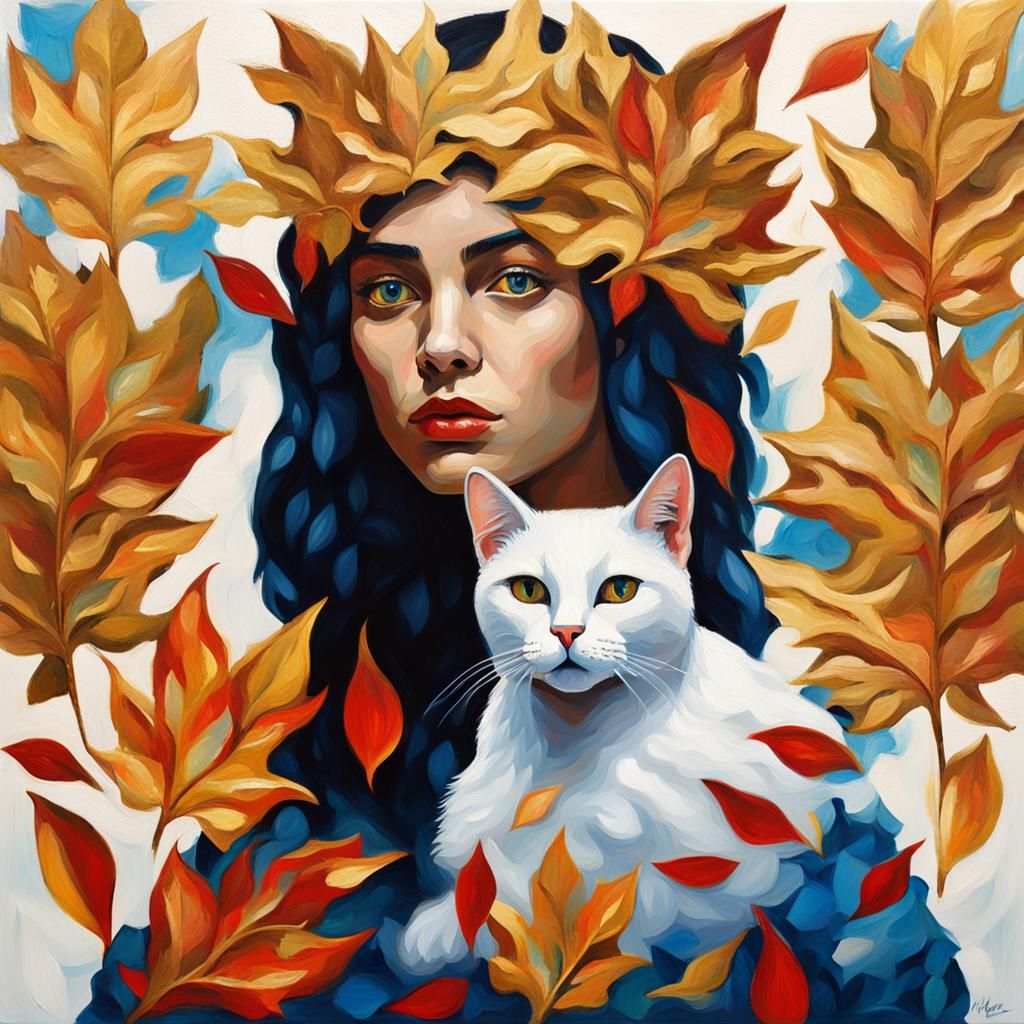 Surreal Girl with Cat Eyes in Expressionist Style