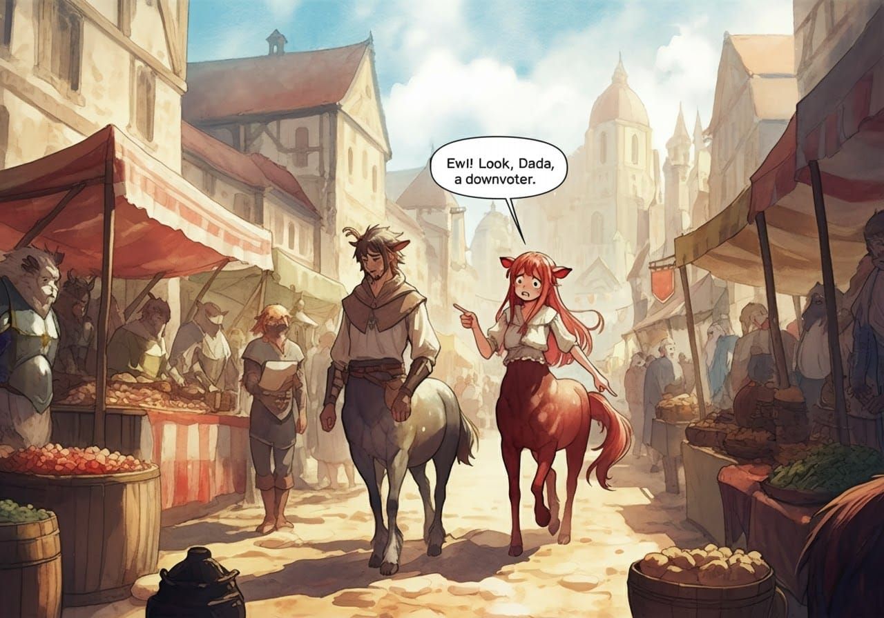 Bustling Centaur Market in Anime Graphic Novel Style
