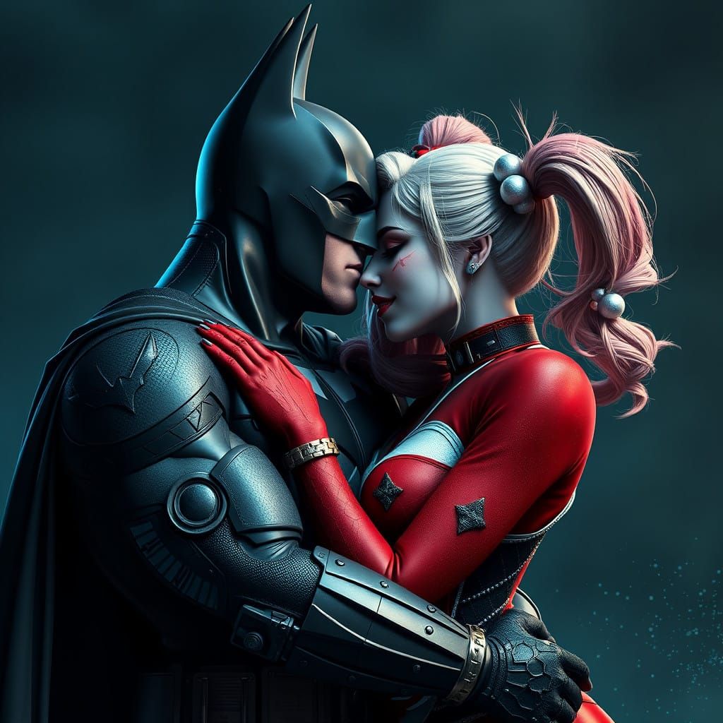 Batman and Harley Quinn in a Romantic Embrace