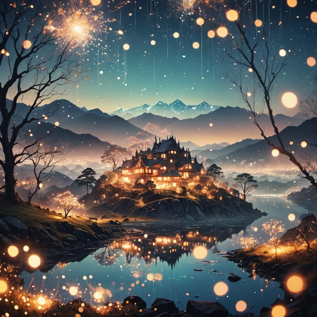 Glowing Fantasy Landscape with Double Exposure Effect