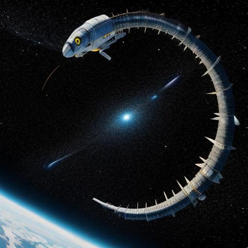 Gigantic Space Worm Traversing Colorful Nebula