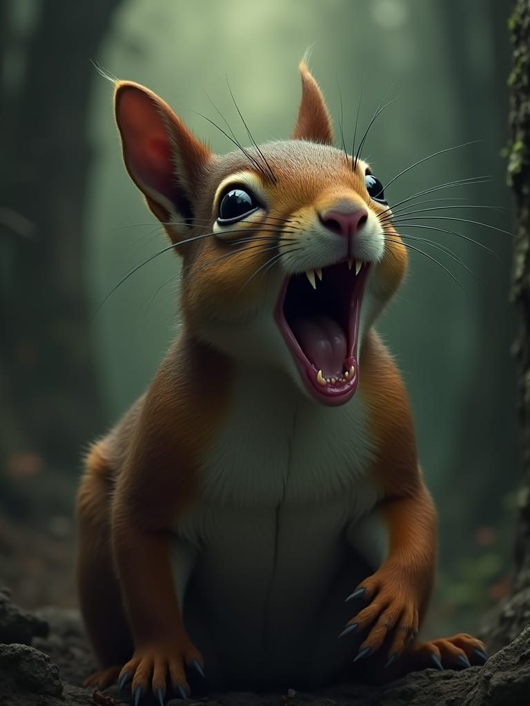Sinister Laughing Squirrel in Dark Fantasy Style