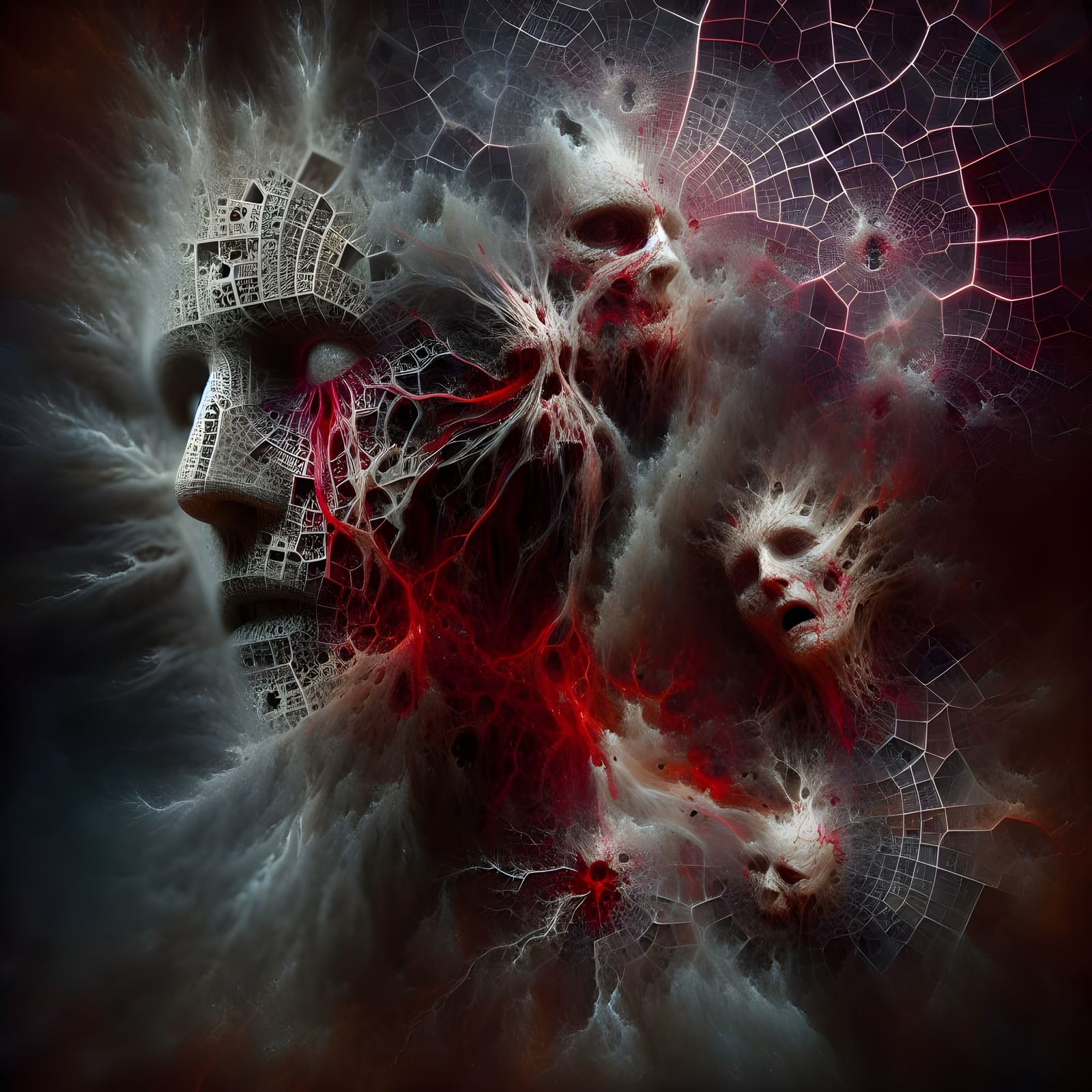 Eerie Hyperrealistic Nightmare Scene with Distorted Faces an...