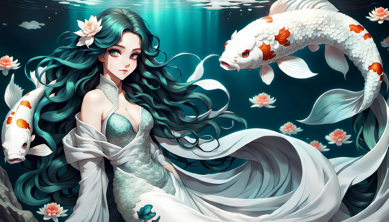 Elegant Woman in Scaled Gown: Anime-Style Portrait