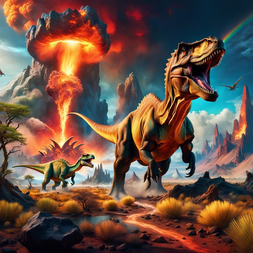 Dinosaurs Roam Primeval Landscape in Cinematic Style
