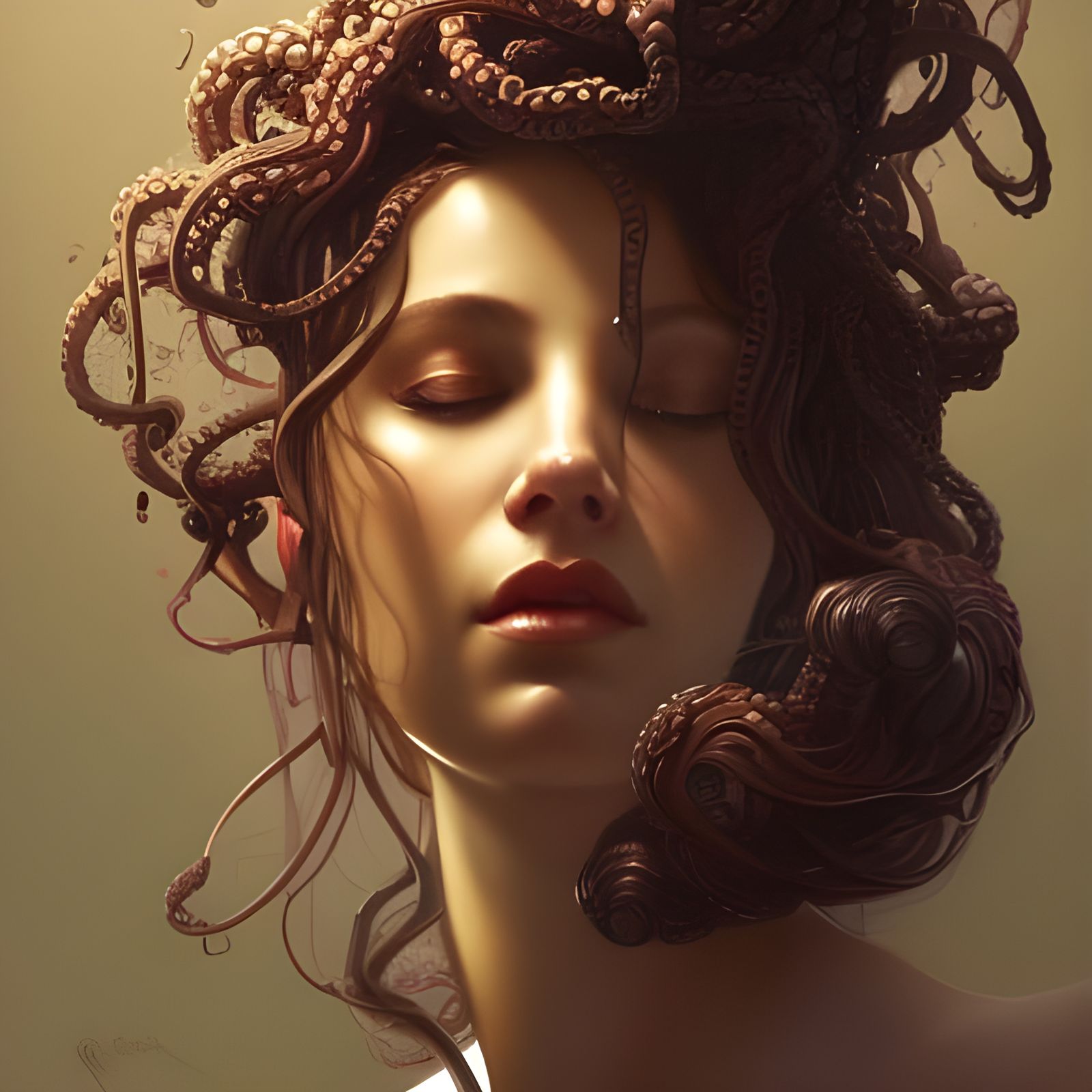 Medusa Whispering Portrait, Hyperdetailed Digital Art